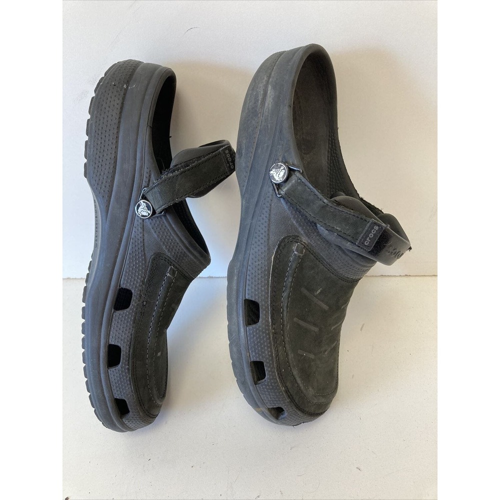 Crocs Yukon Mesa Clogs Black Leather Slingback Cut Out Split Toe Mens Sz 14 - Picture 6 of 8